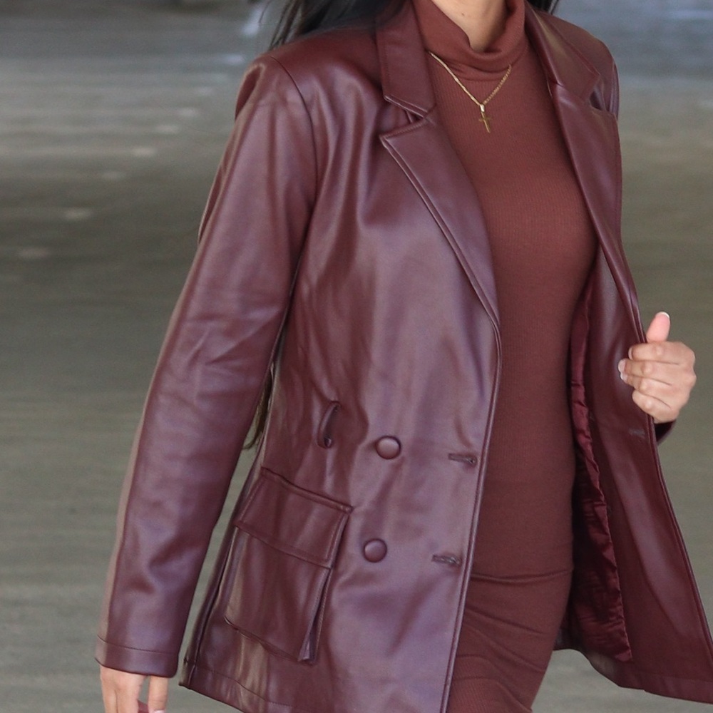 PRETTY LITTLE THING FAUX LEATHER JACKET BROWN US SIZE 4
